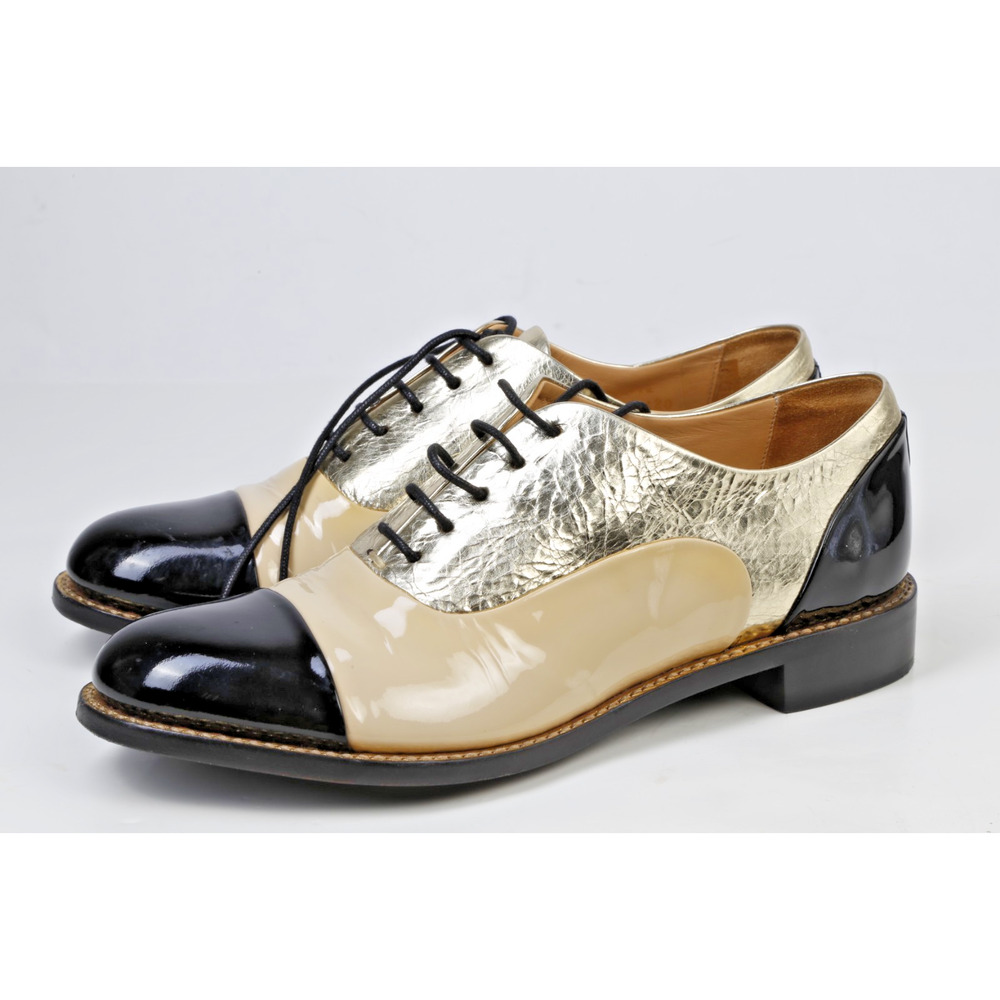 The Office OF Angela Scott Oxfords 38.5 Mr Colin Patent Nude Metallic Leather - Picture 4 of 16